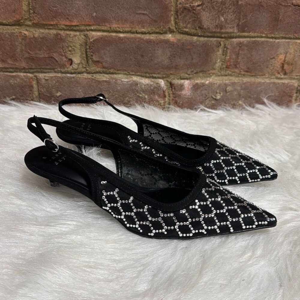A New Day Women's Black Gigi Embellished Slingback Kitten Heels Size 7.5 NEW